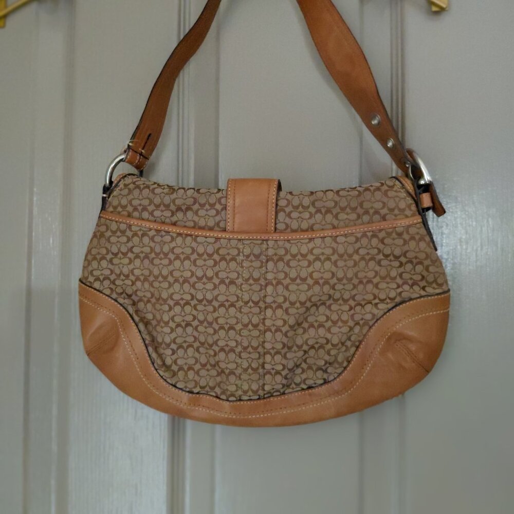 Y2K Coach Soho Signature Jacquard & Leather Shoulder Bag + COA Khaki/Brown - Picture 2 of 8